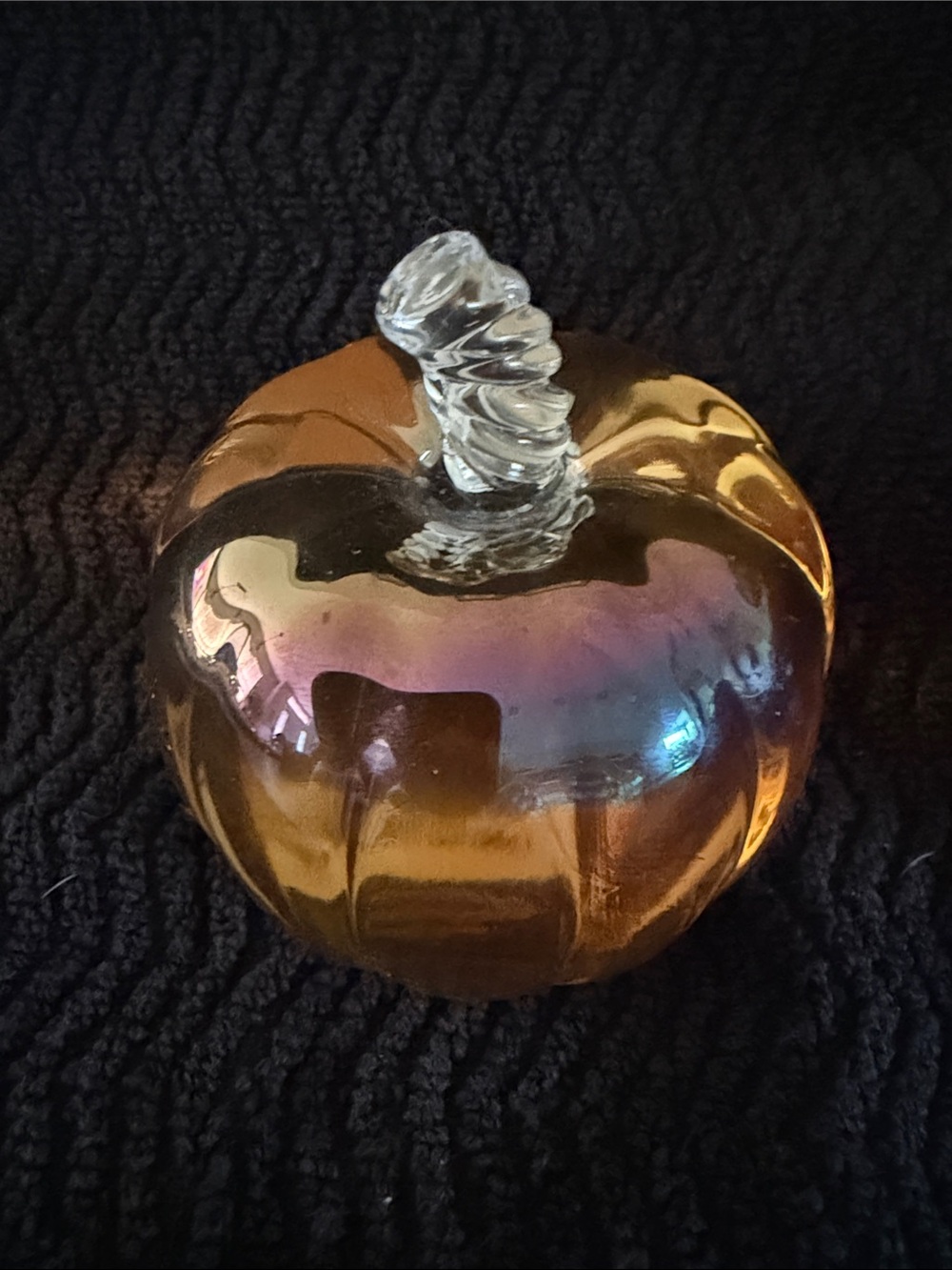 Simon Designs Amber Crystal Pumpkin Paperweight with Clear Stem - With Box